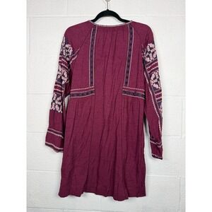 Free People Embroidered Boho Mini Dress Tunic Wine Burgundy Womens S